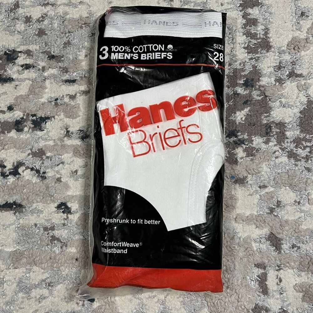 Vintage 80’s Hanes Cotton Briefs 3 Pack Made in USA Mens Sz 28 NOS Deadstock